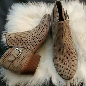 Sam Edelman Paula Suede Leather Perforated Buckle Ankle Booties